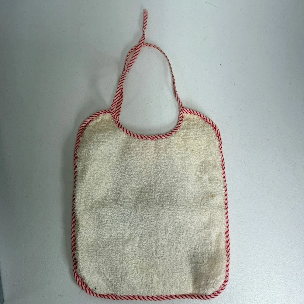 Vintage 1977 OS Raggedy Ann Andy Bib Vinyl Terry Pocket Cream Red Bobbs-Merrill
